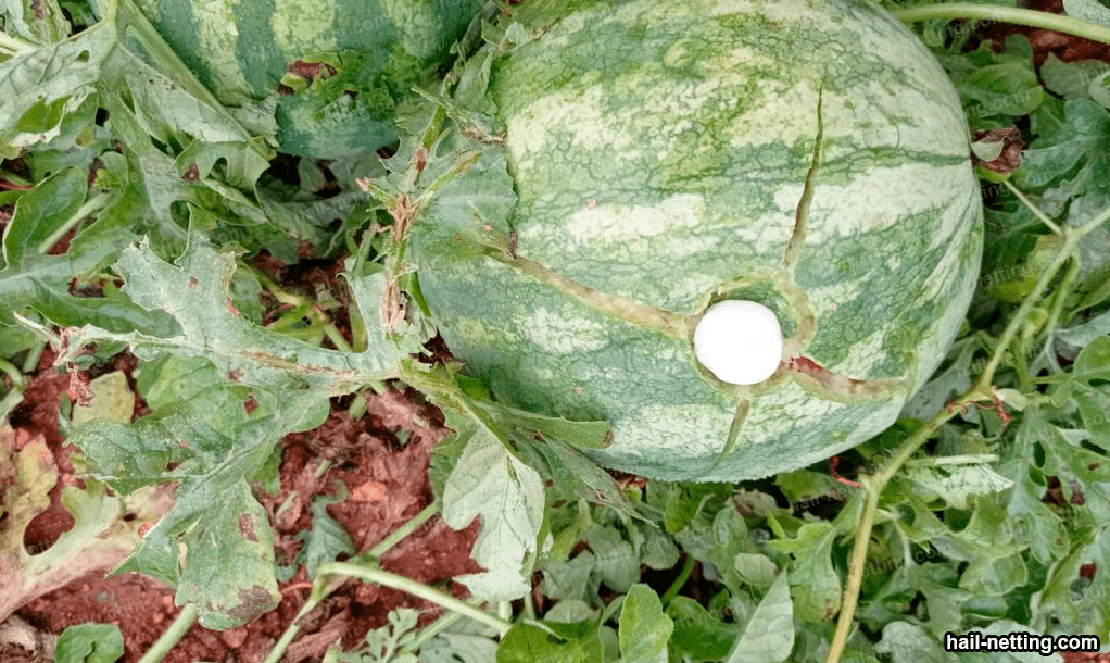 watermelon damaged by a hailstone